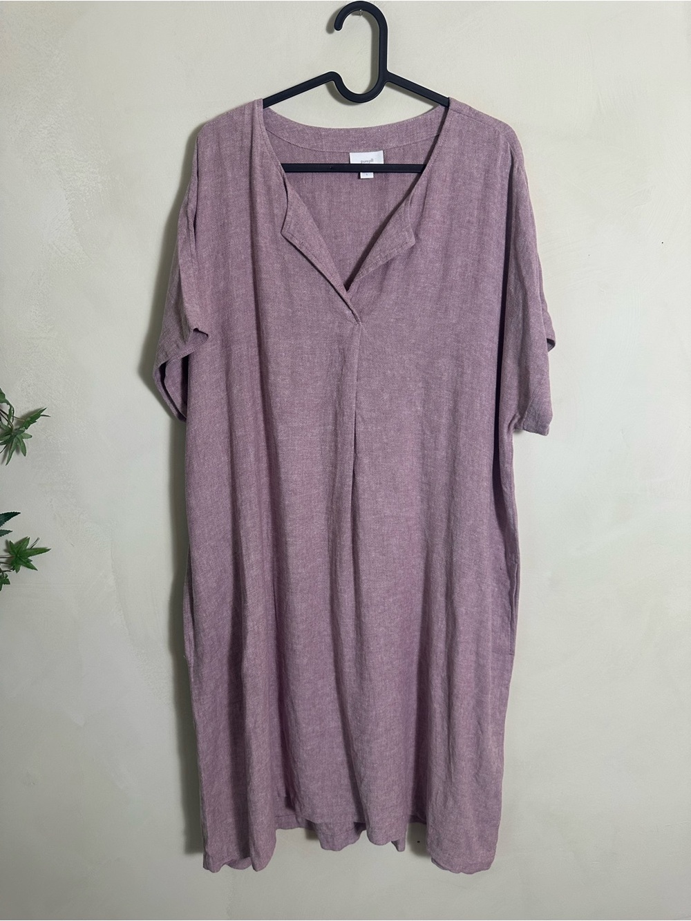 J Jill PureJill Women’s Relaxed V-Neck Linen Blend Dress Pink Large